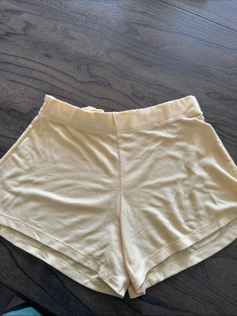 Athleta Pale Yellow Waffle-Knit Athletic Shorts